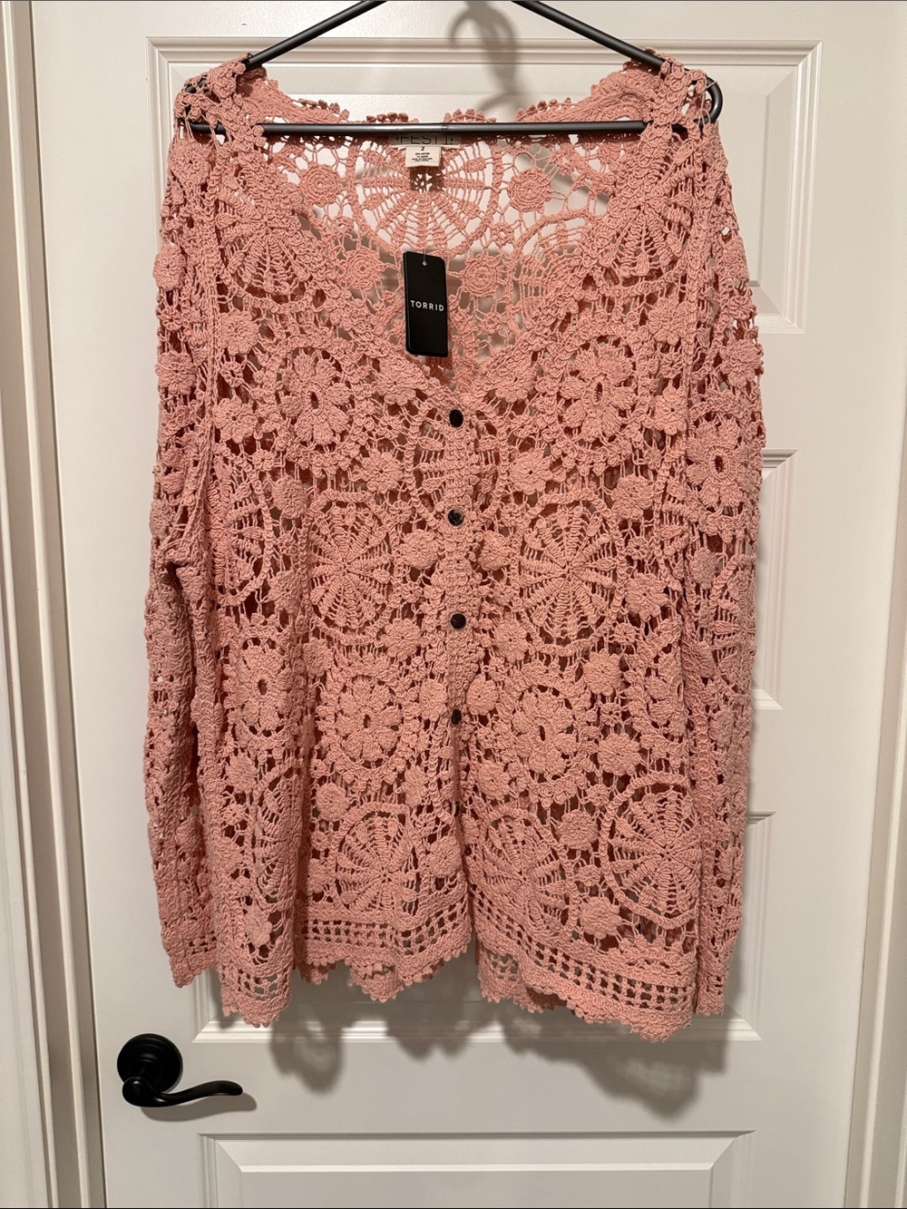 torrid Crochet Floral Button-Front Cardi in Rose